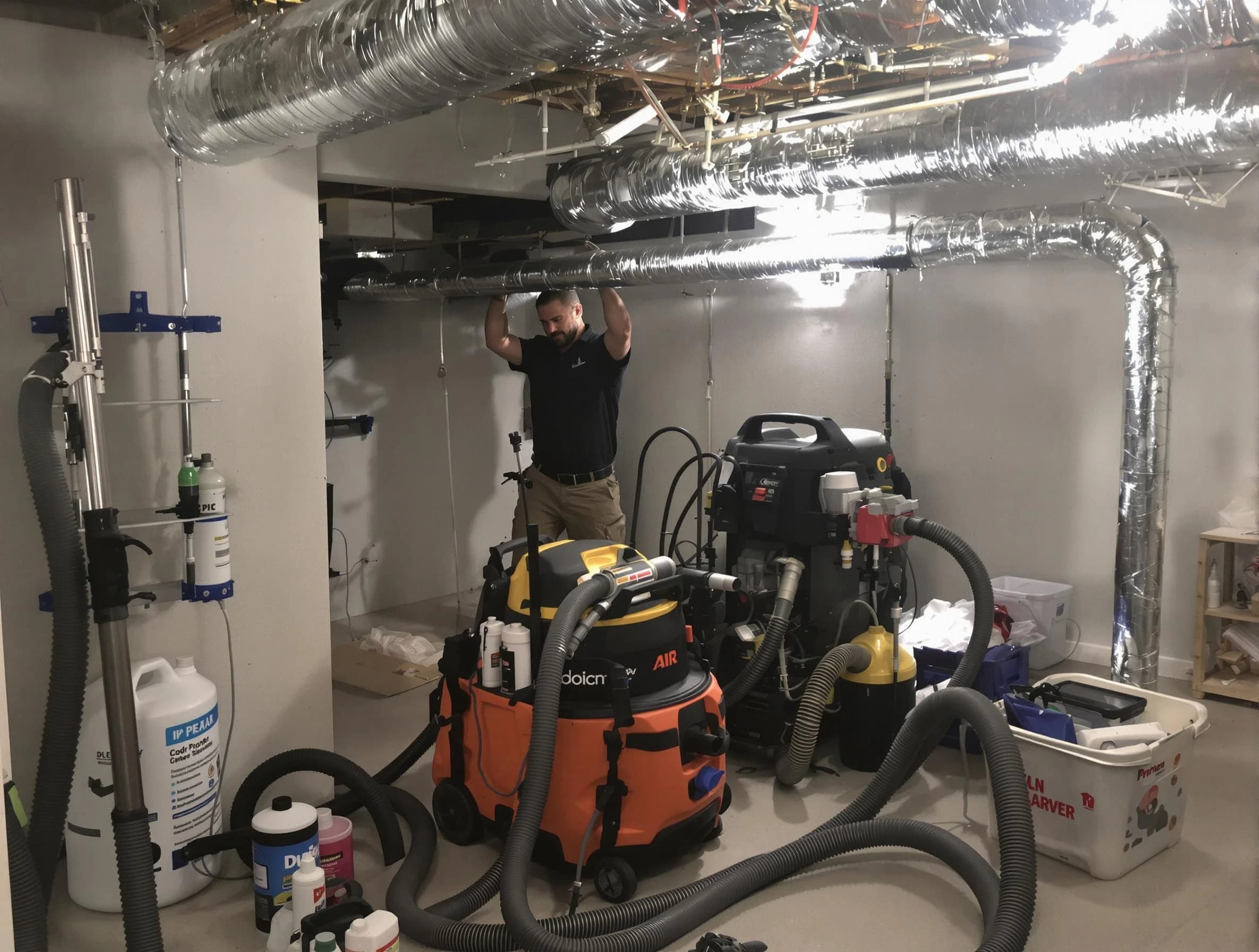 Los Lunas Air Duct Cleaning specialist performing professional mold removal from air ducts using safety equipment in Los Lunas