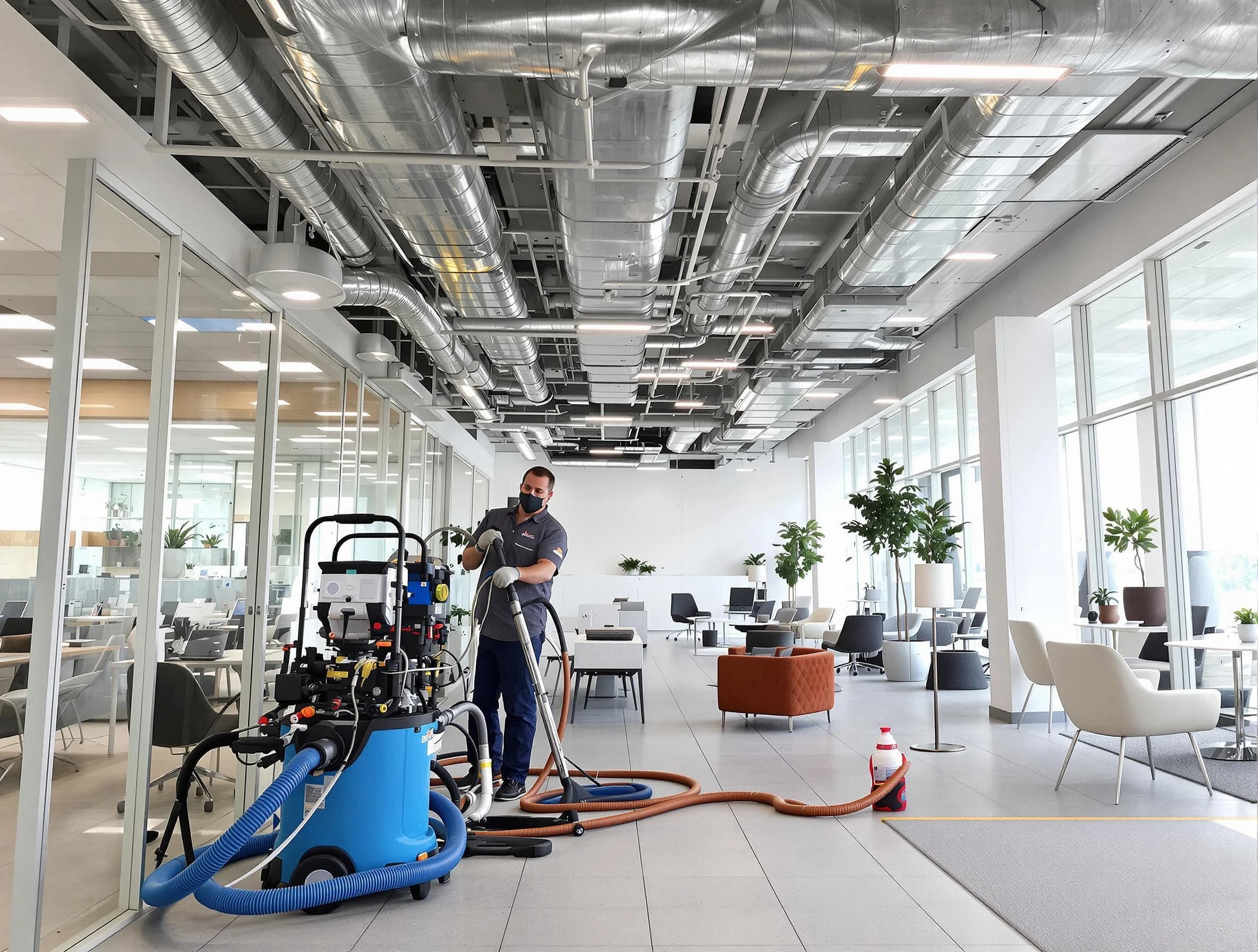 Los Lunas Air Duct Cleaning team conducting comprehensive commercial duct cleaning at a business location in Los Lunas