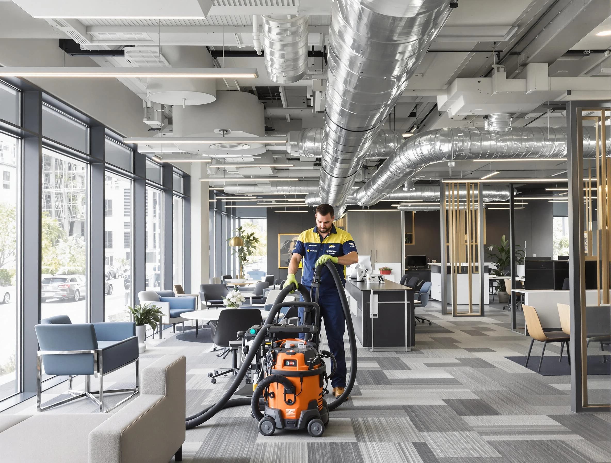 Los Lunas Air Duct Cleaning team performing thorough commercial duct cleaning at a Los Lunas business center