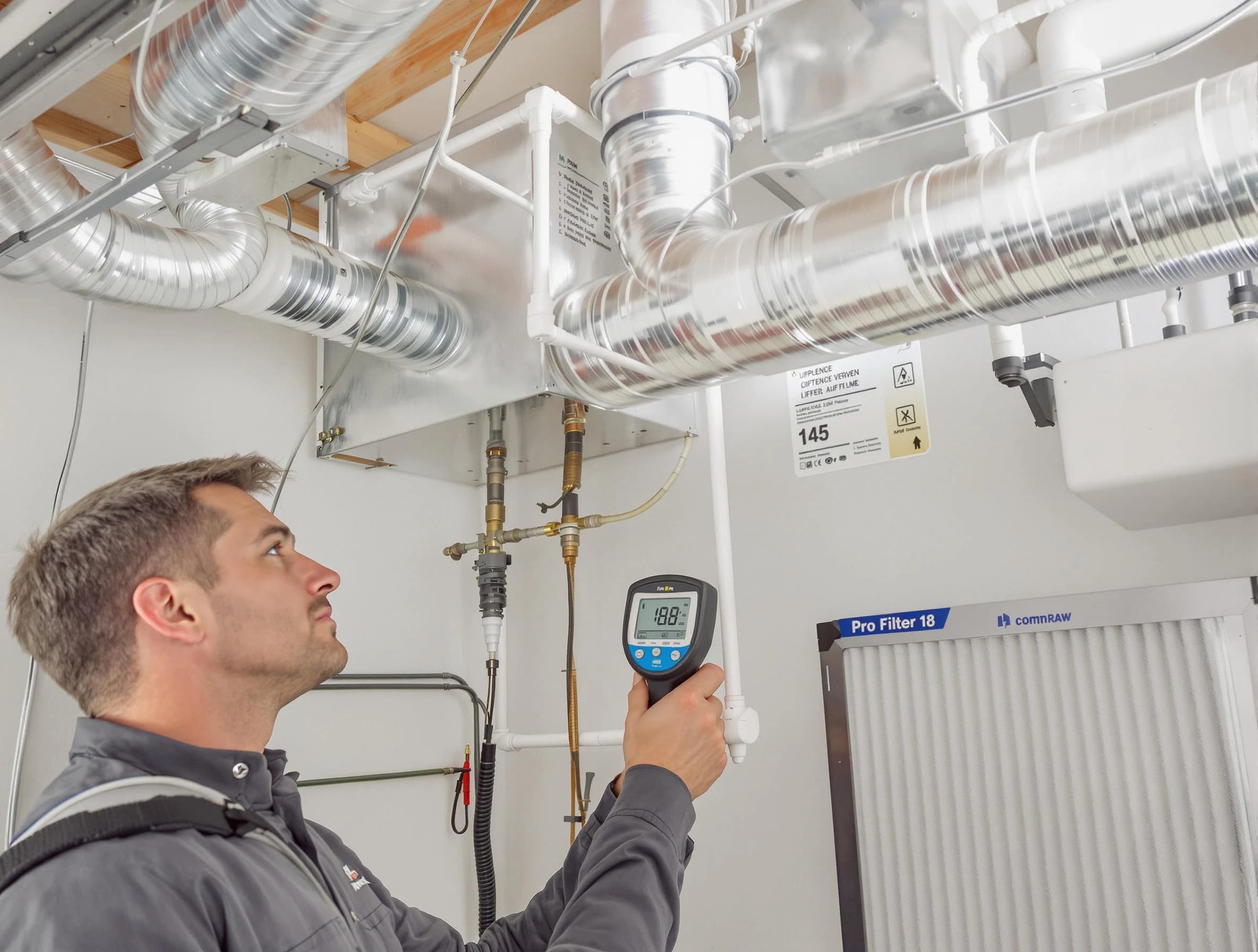Los Lunas Air Duct Cleaning expert conducting detailed filter system inspection using diagnostic tools in Los Lunas