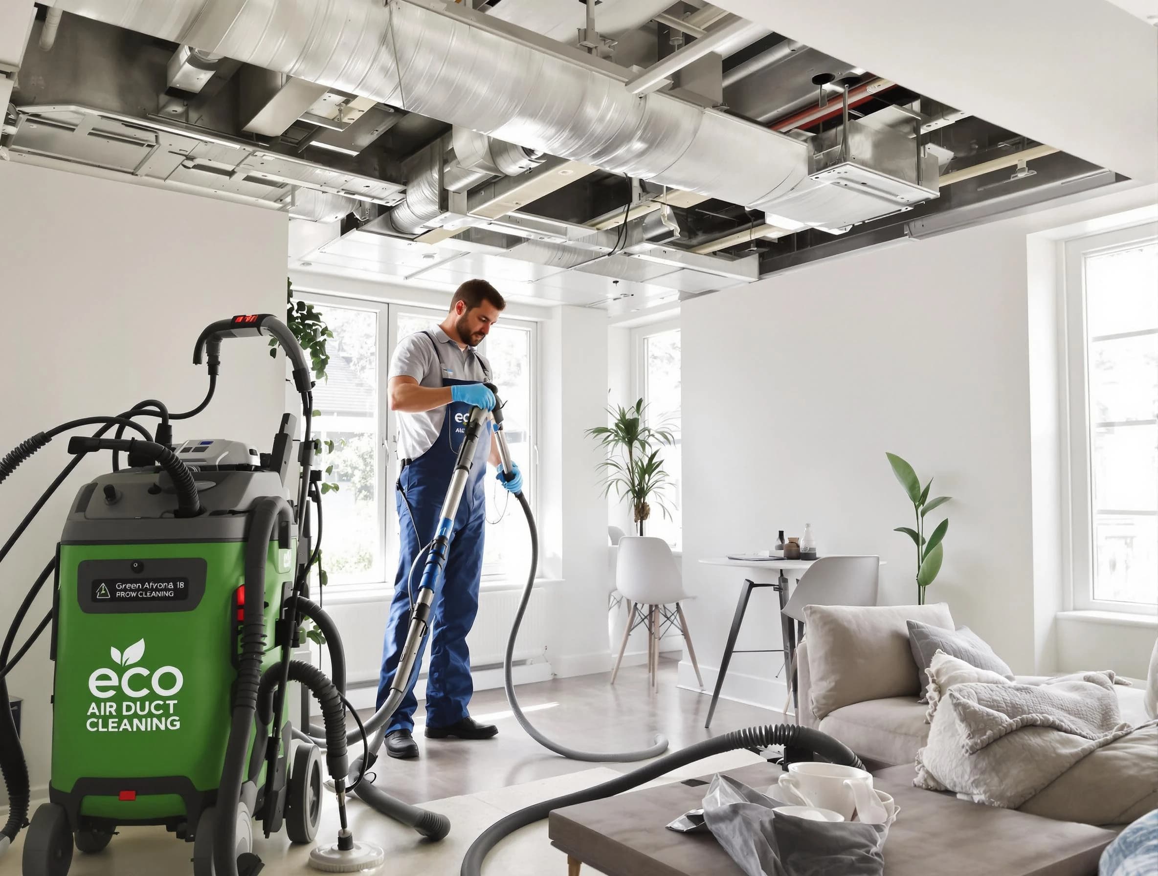 Los Lunas Air Duct Cleaning technician performing eco-friendly duct cleaning using sustainable methods in Los Lunas