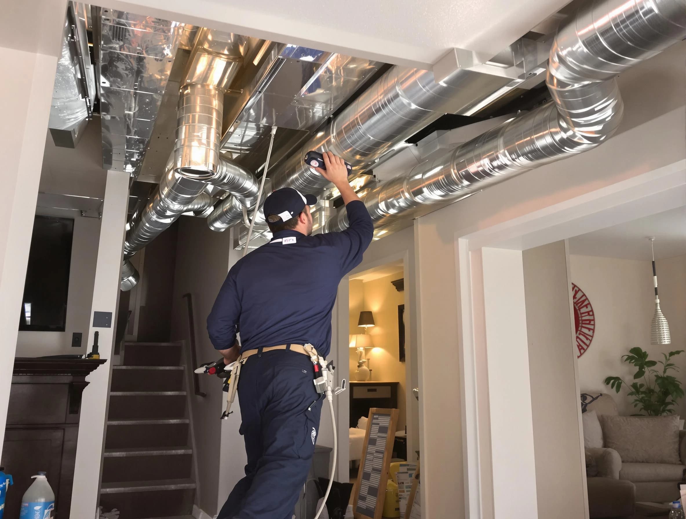 Los Lunas Air Duct Cleaning expert performing specialized duct cleaning in a mobile home in Los Lunas