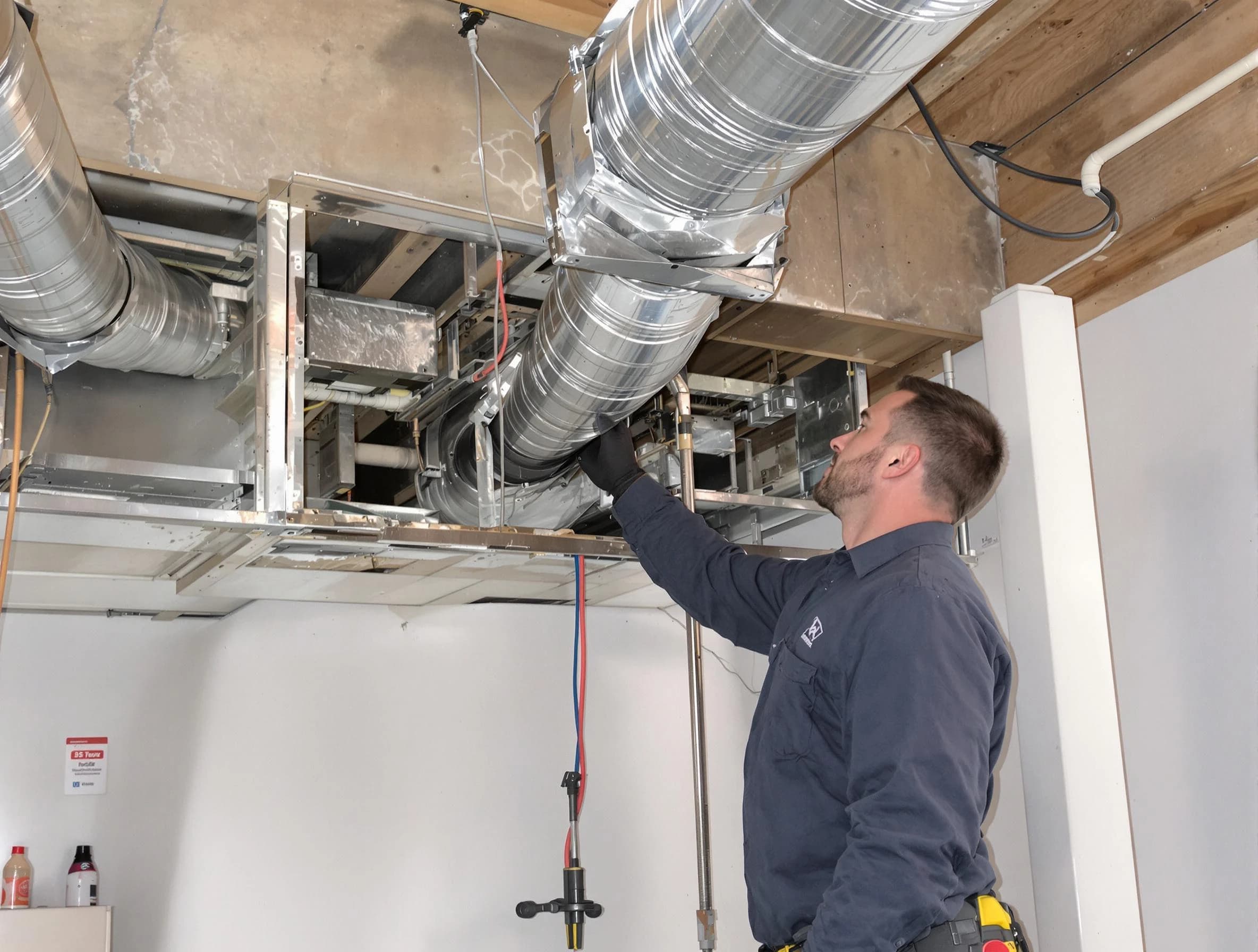 Los Lunas Air Duct Cleaning technician performing professional air duct repair using specialized tools in Los Lunas