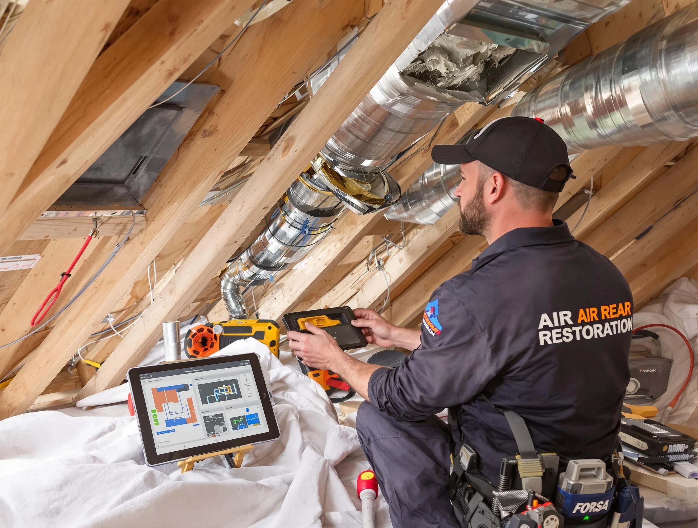 Los Lunas Air Duct Cleaning technician performing precise duct repair work in Los Lunas