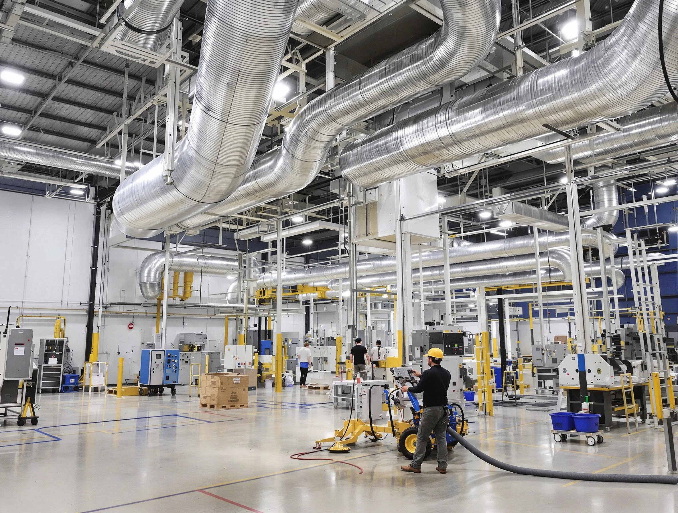 Los Lunas Air Duct Cleaning team performing comprehensive industrial duct cleaning at a large facility in Los Lunas